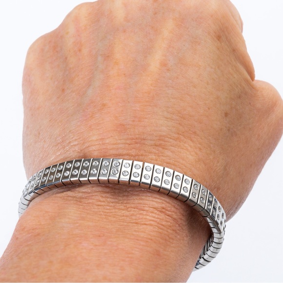 Spiedel 2 row expansion bangle minimalist stainless steel with Diamonique CZs - Picture 10 of 16